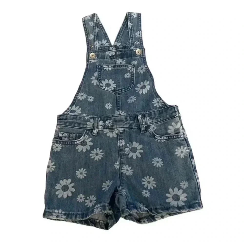 The Children’s Place Blue Floral Girls Overall Cotton Jeans Pants SZ 6 # 1569